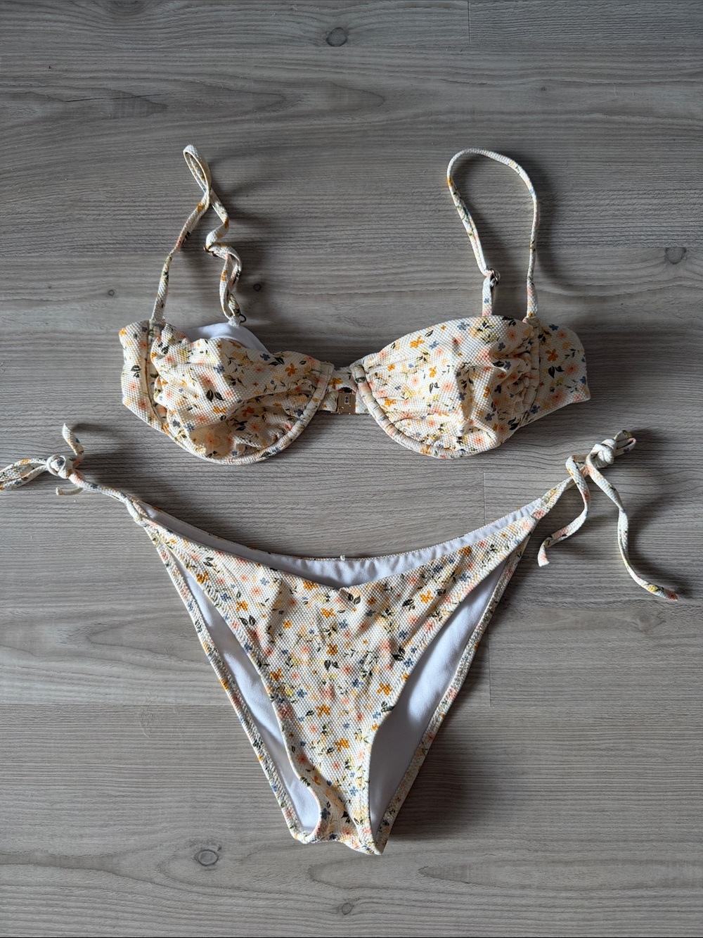 Rhythm. Floral Tie-Side Bikini Set in Cream and Yellow